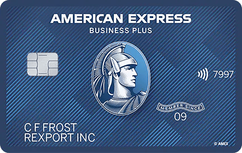 Imagen de la tarjeta de crédito American Express Blue Business® Plus. La imagen muestra la tarjeta en primer plano, destacando su diseño y características únicas.